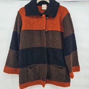 Vintage St Michael‎ Striped Cardigan Sweater Jacket Orange Brown Black Size 16